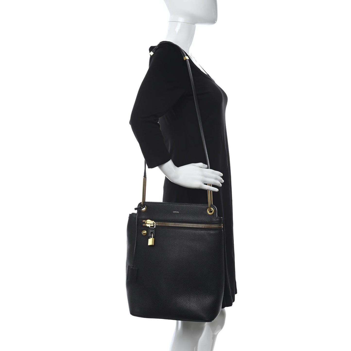 Pebbled Calfskin Zip Shoulder Bag Black