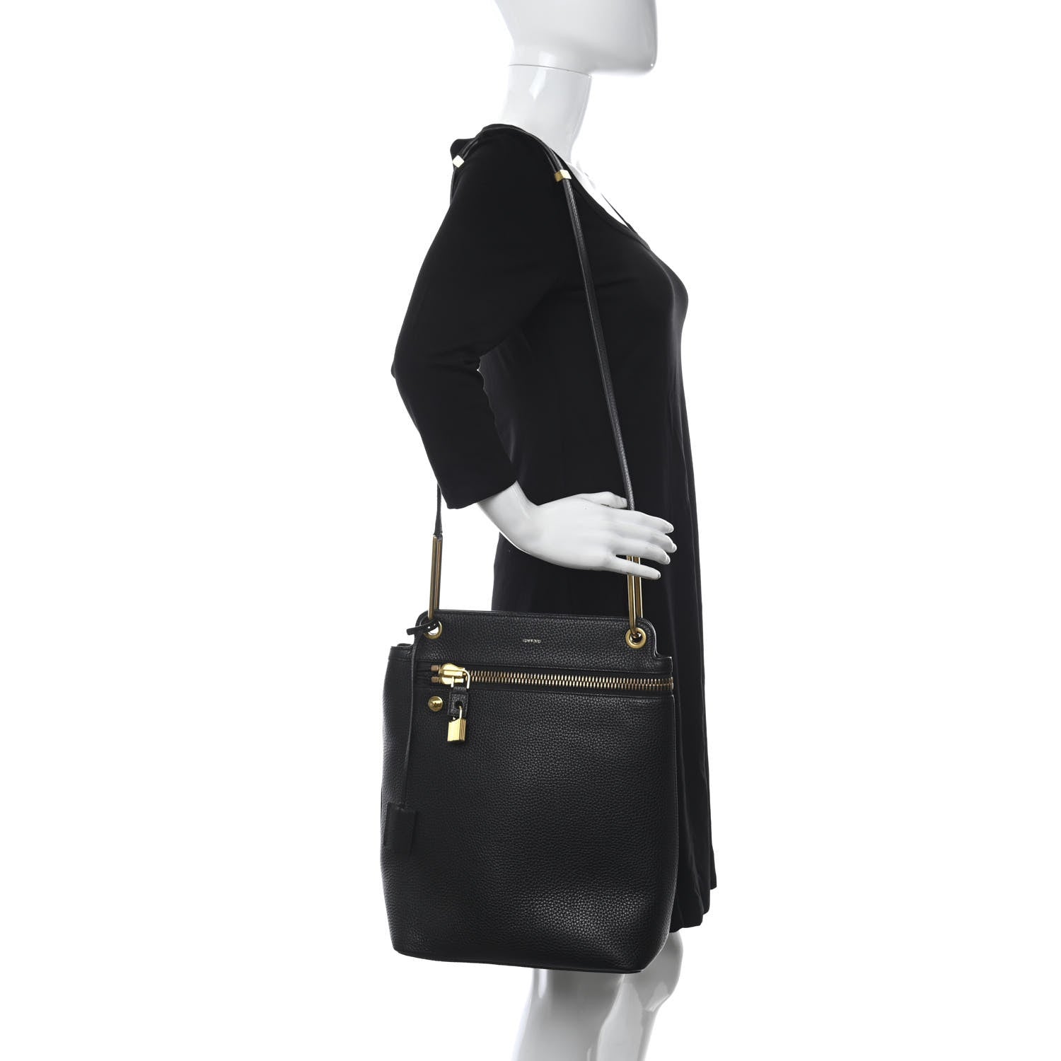 Tom Ford Pebbled Calfskin Zip Shoulder Bag Black 2 of 10