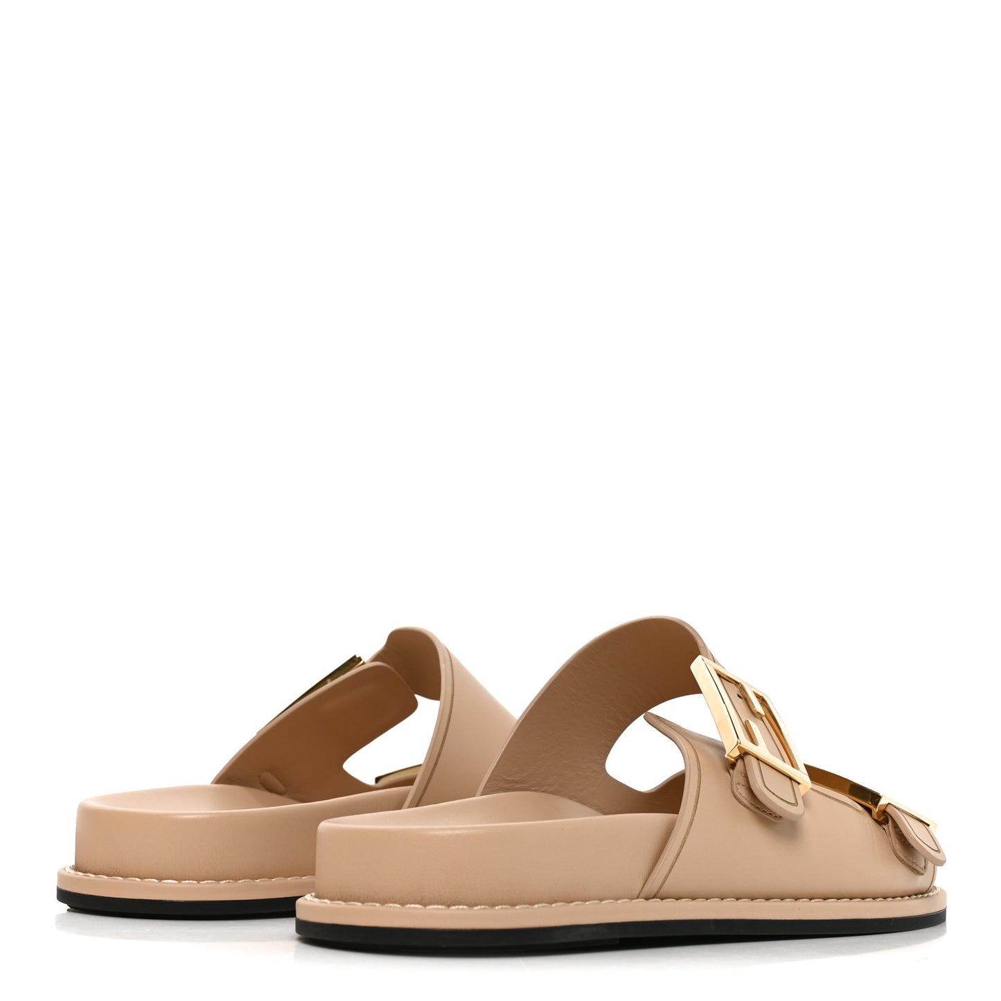 Vitello Fendi Feel Buckled Slide Sandals 38 Buff