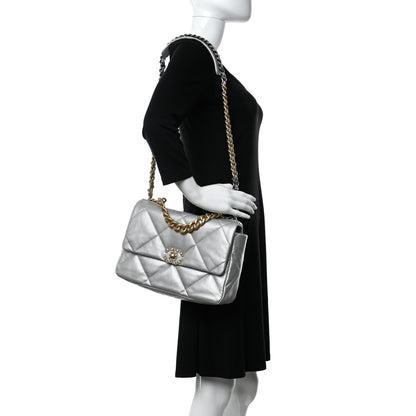 Chanel Metallic Goatskin Quilted Large Chanel 19 Flap Silver 2 of 10
