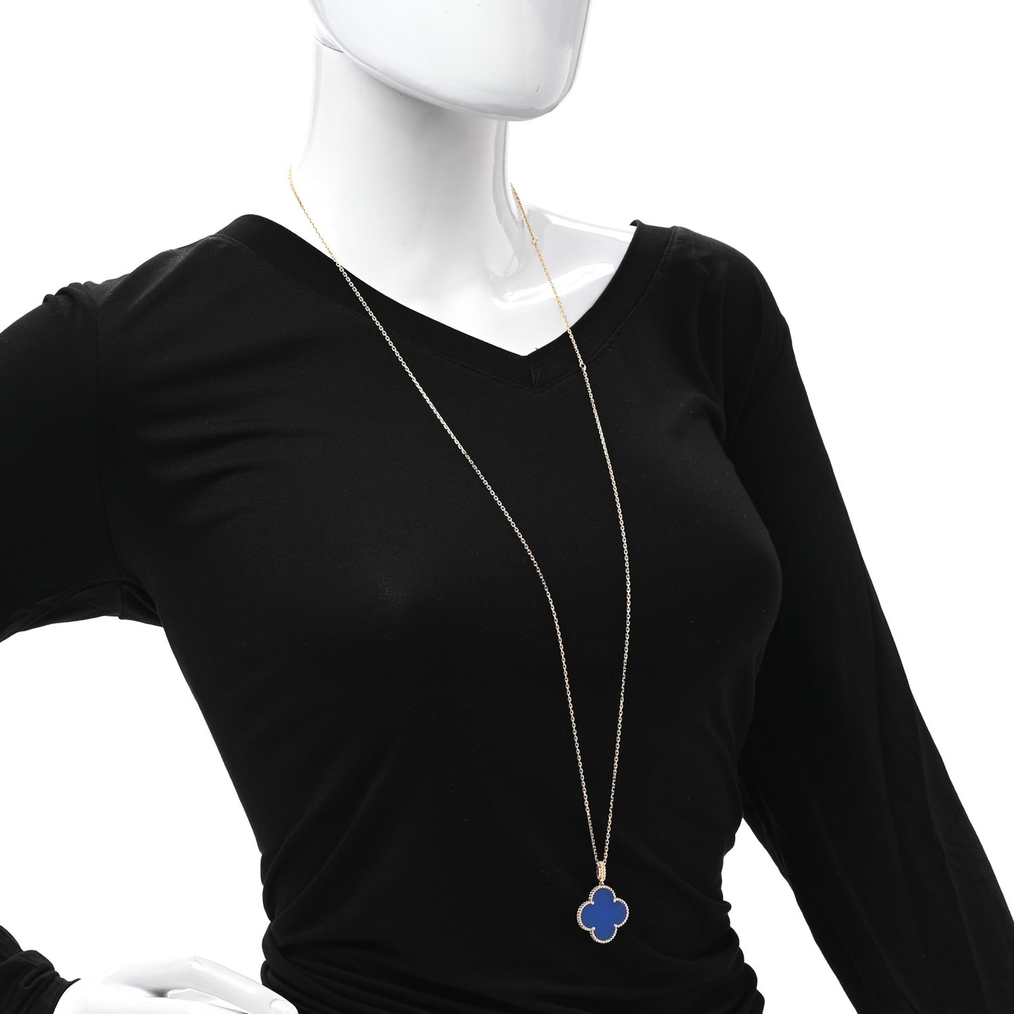 18K Yellow Gold Blue Agate Magic Alhambra Long Necklace