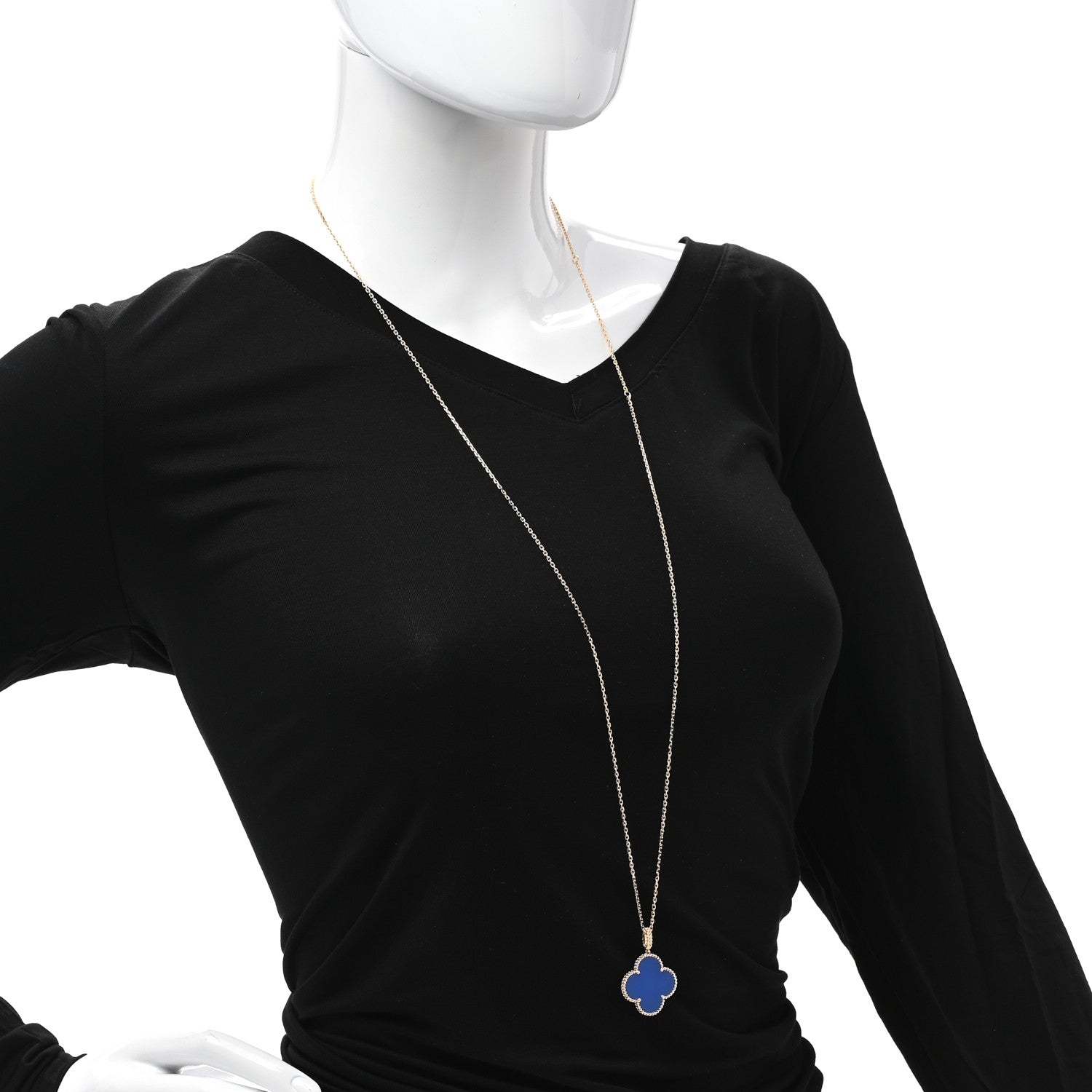 Van Cleef & Arpels 18K Yellow Gold Blue Agate Magic Alhambra Long Necklace 2 of 7