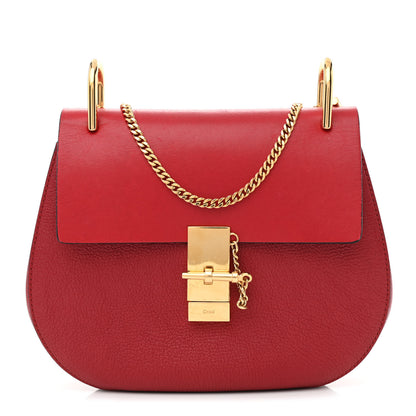 Chloe Grained Calfskin Lambskin Drew Shoulder Bag Red 1 of 11