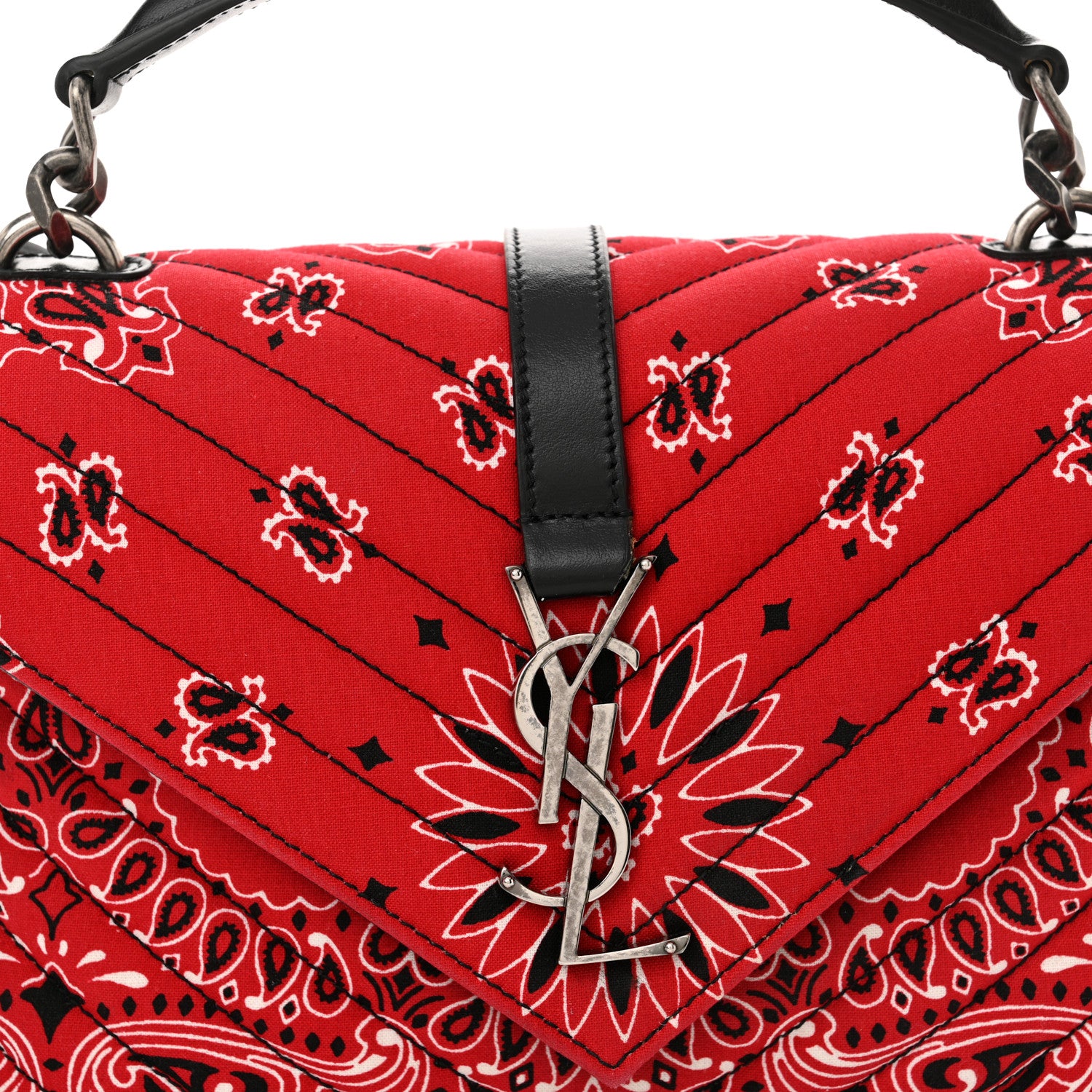 Saint Laurent Canvas Bandana Matelasse Chevron Medium College Bag Red 7 of 9