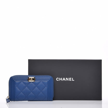 Chanel Caviar Quilted Small Boy Zip Around Wallet Dark Blue 9 of 9