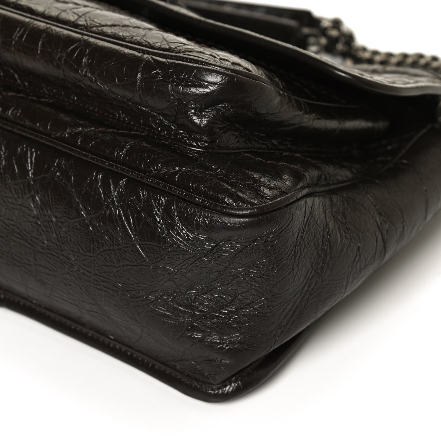 Crinkled Calfskin Matelasse Monogram Medium Niki Chain Satchel Western Moka