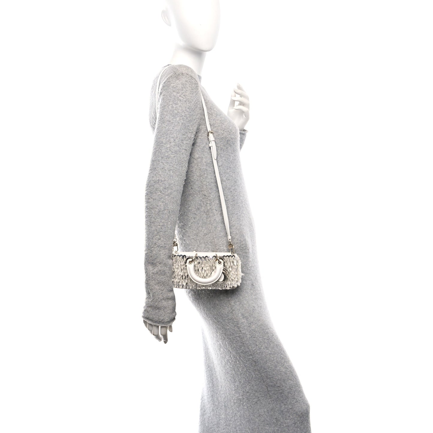 Lambskin Sequin Beaded Embroidered Micro Lady D-Joy White