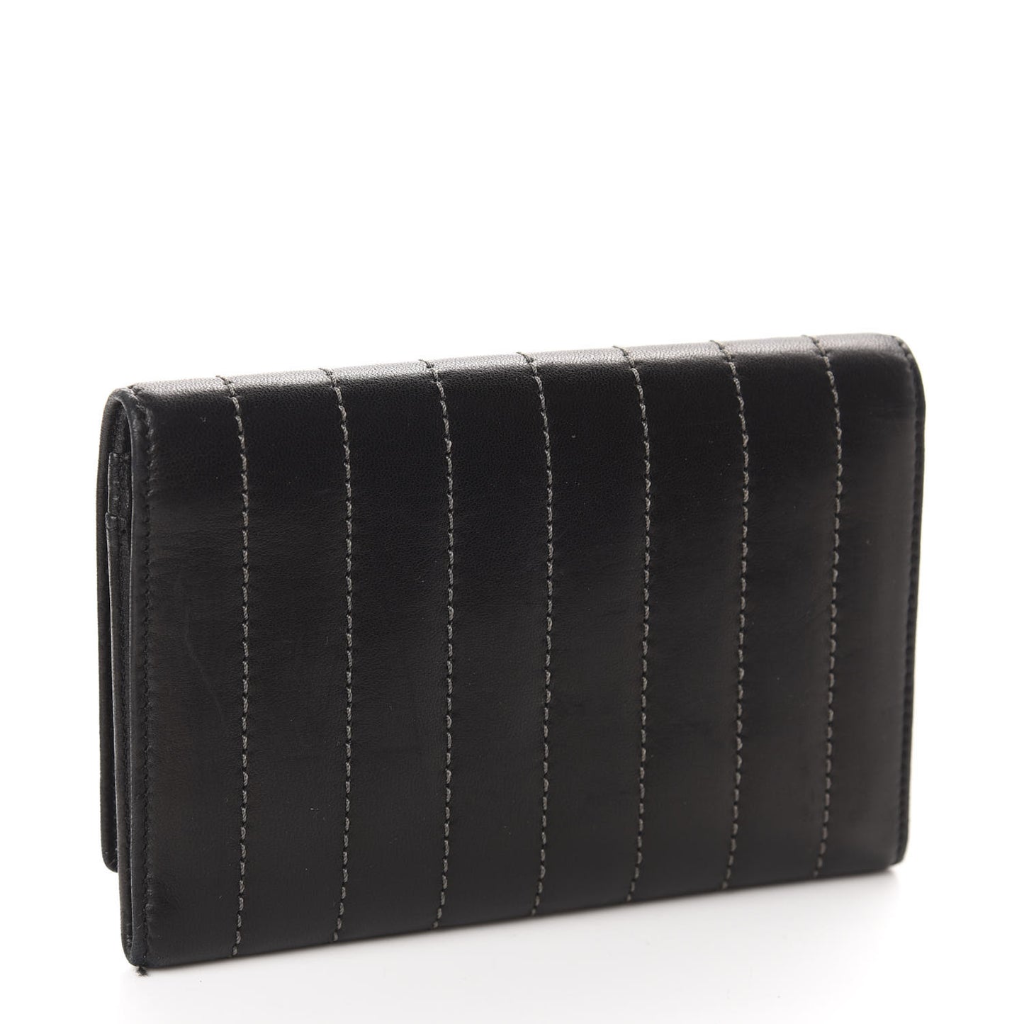 Lambskin Vertical Quilted Mademoiselle Compact Wallet Black