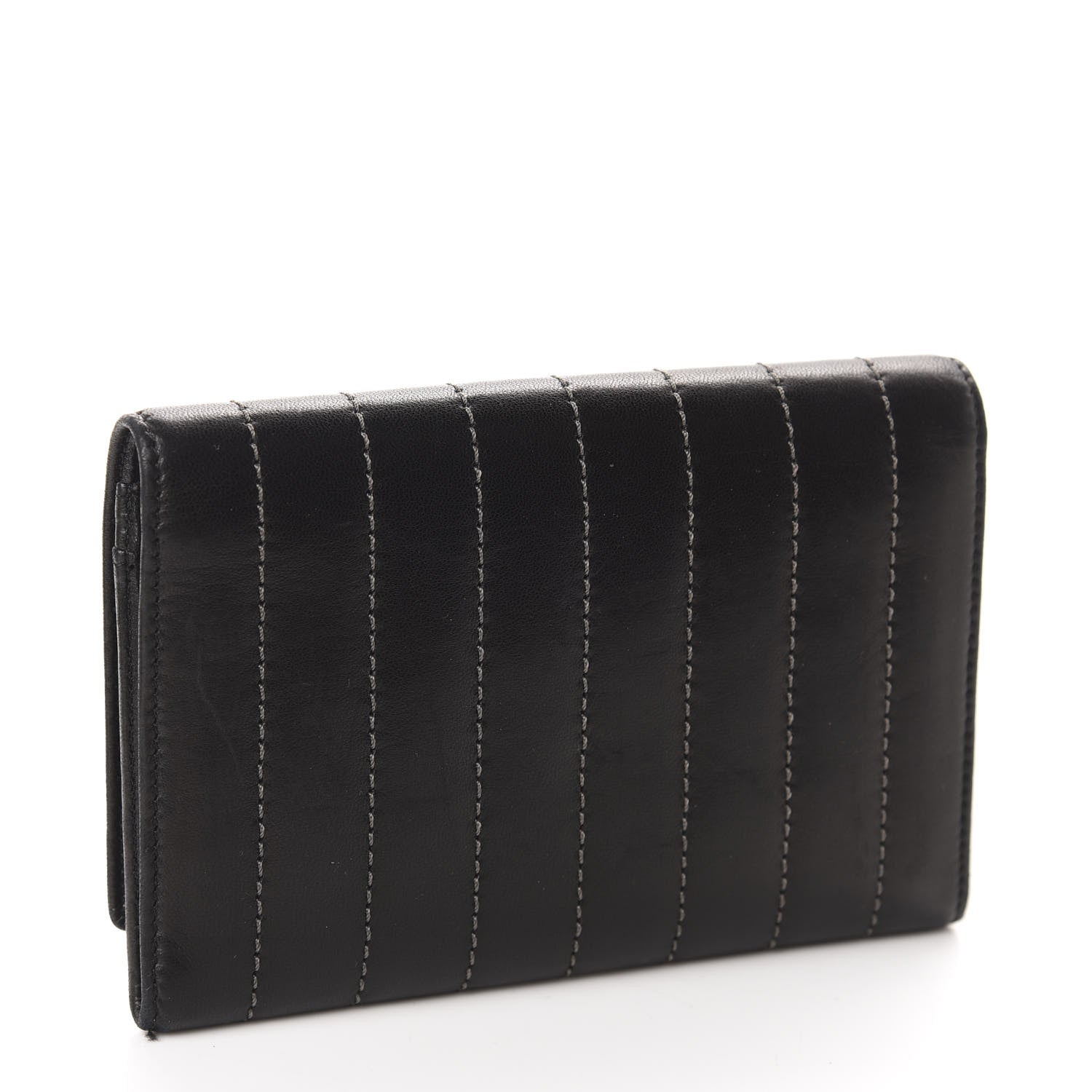Chanel Lambskin Vertical Quilted Mademoiselle Compact Wallet Black 3 of 10