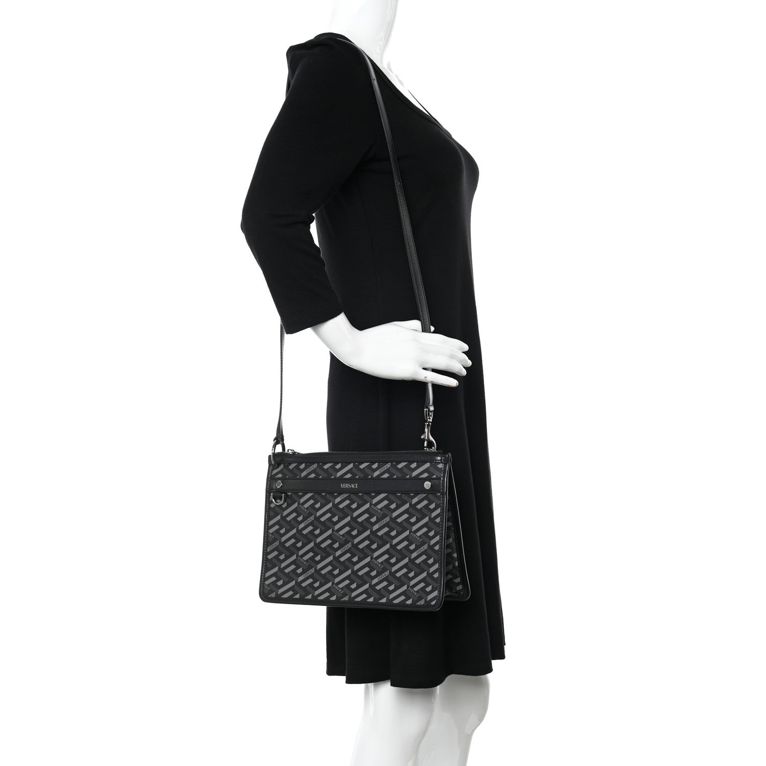 Versace Coated Canvas Large La Greca Signature Pouch Black Grey 2 of 8