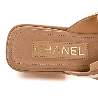 Chanel Lambskin Patent Quilted CC Platform Sandals 36 Beige White 8 of 10
