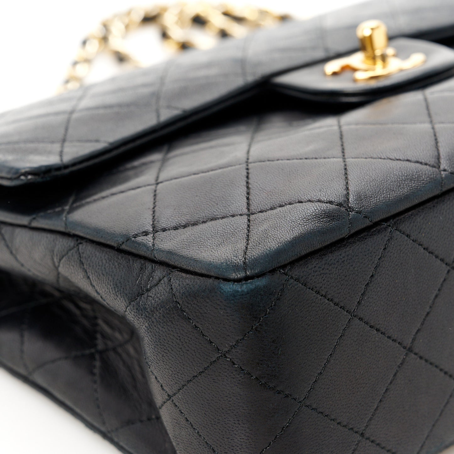 Lambskin Quilted Medium Double Flap Black