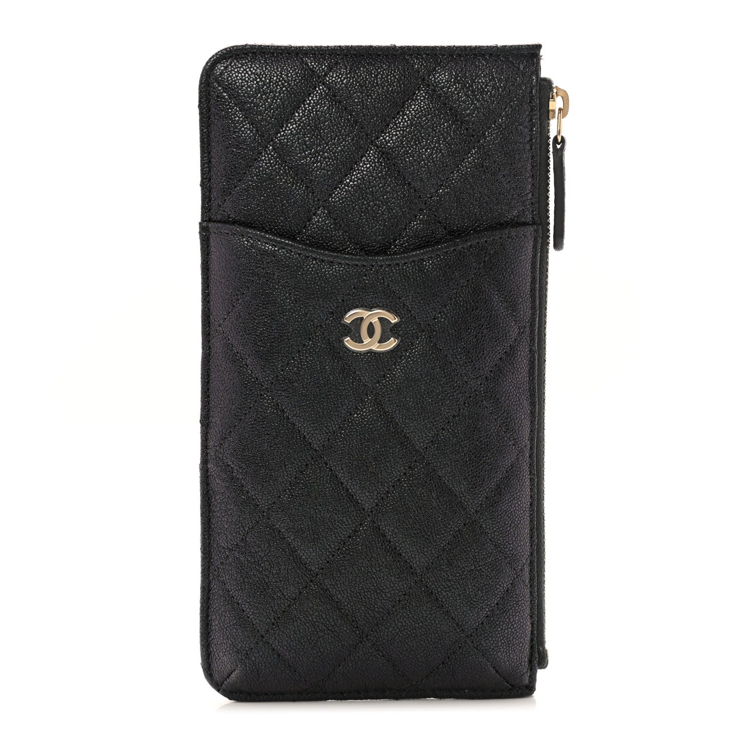 Iridescent Caviar Quilted Classic iPhone Pouch Black