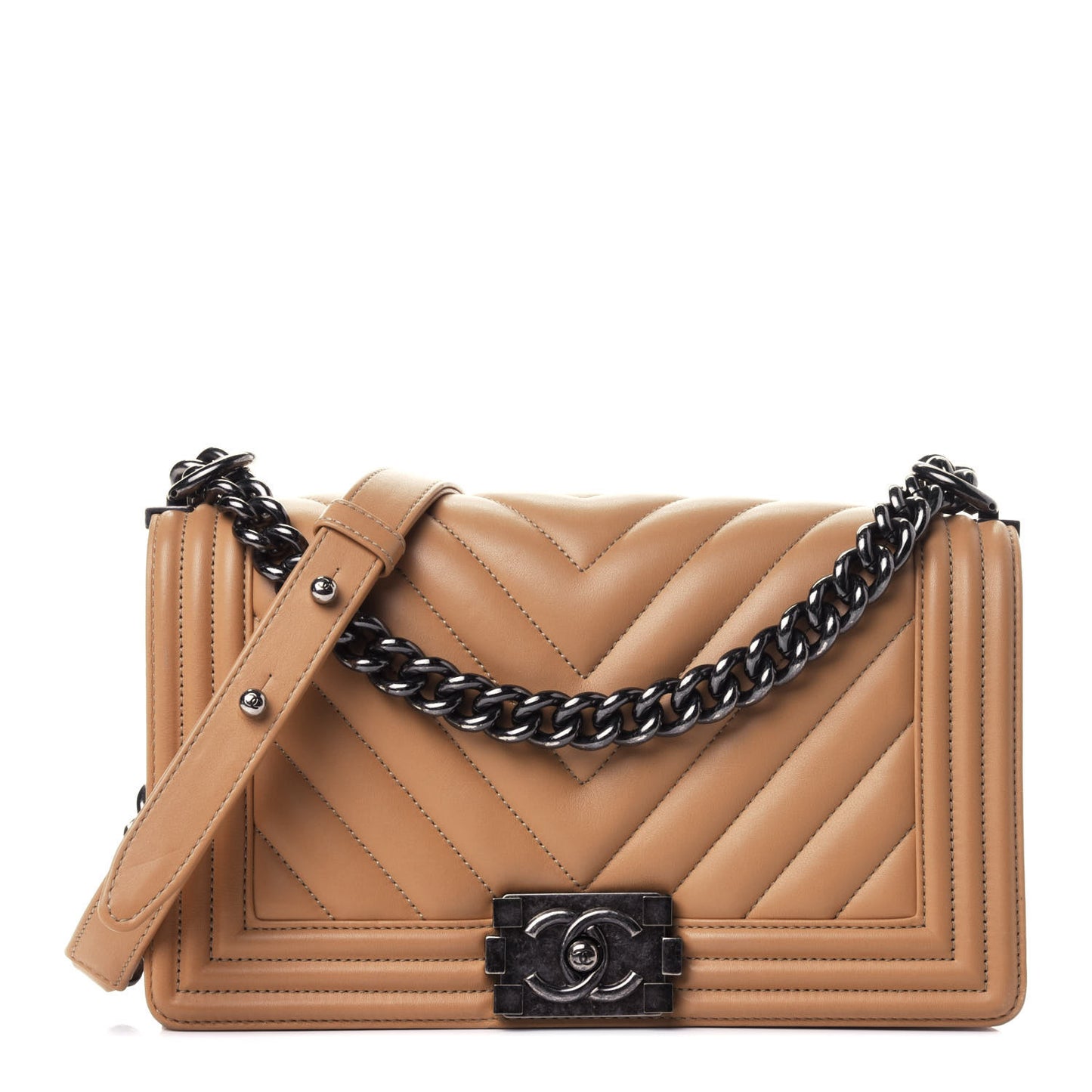 Calfskin Chevron Quilted Medium Boy Flap Beige