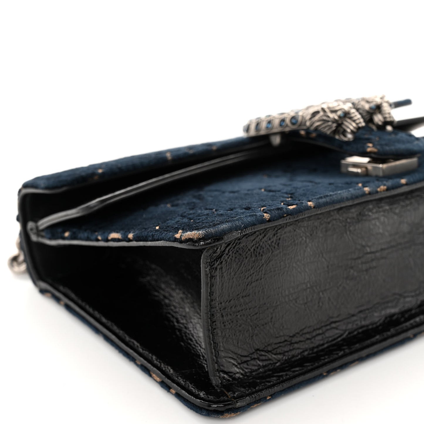 Velvet Skipper Crystal GG Monogram Small Dionysus Shoulder Bag Blue Beige Black