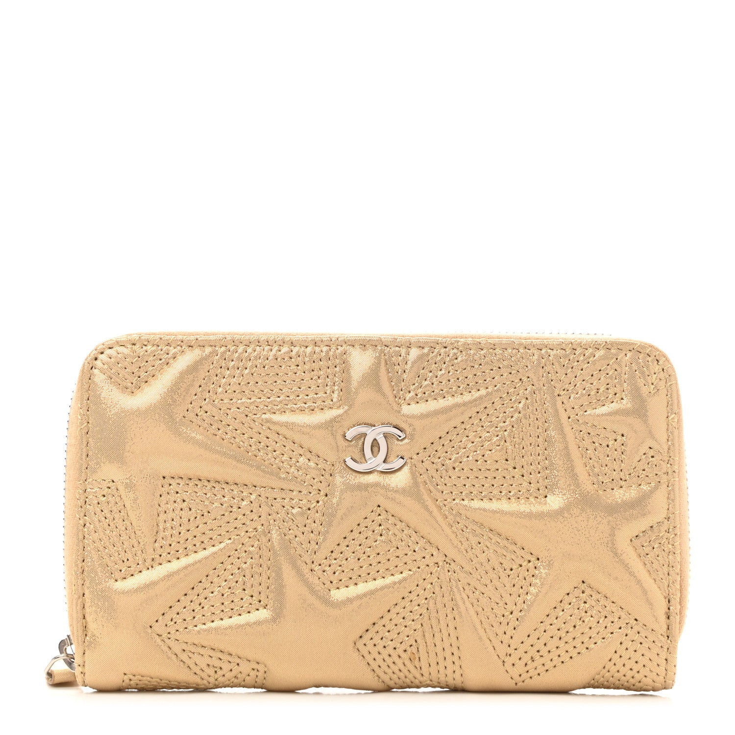 Chanel Metallic Lambskin Star Embossed Medium Zip Around Wallet Gold 1 of 9