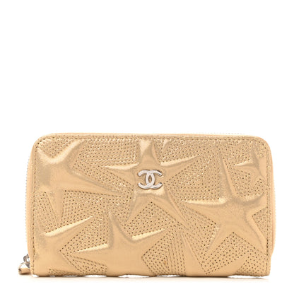 Chanel Metallic Lambskin Star Embossed Medium Zip Around Wallet Gold 1 of 9