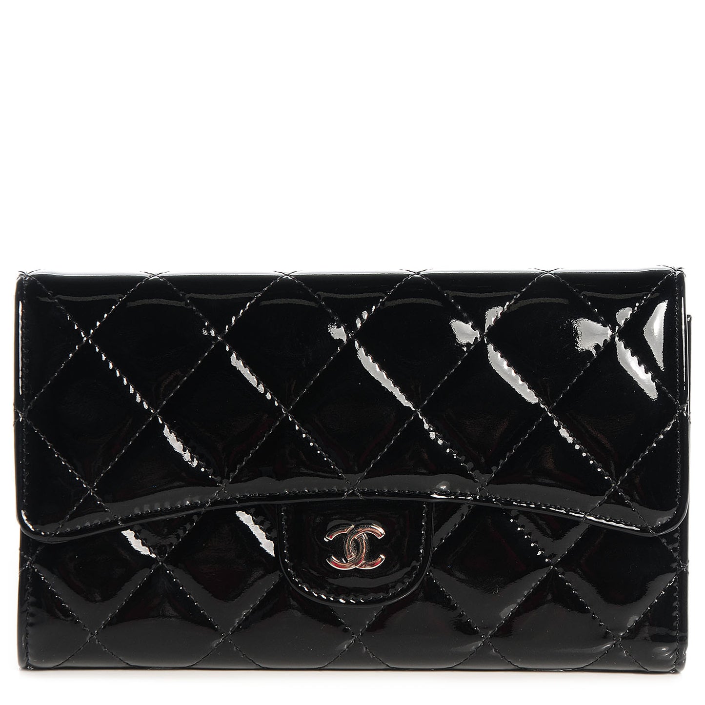 Patent Quilted Large Flap Wallet Black