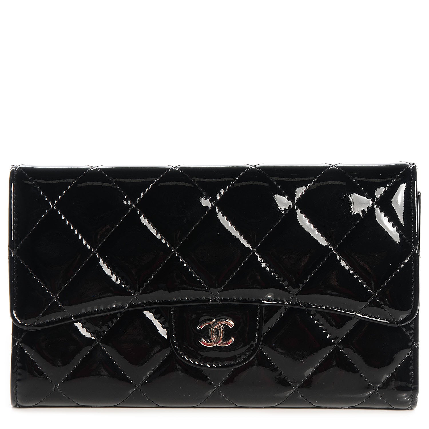 Chanel Patent Quilted Large Flap Wallet Black 1 of 8