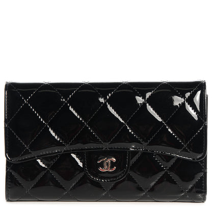 Chanel Patent Quilted Large Flap Wallet Black 1 of 8