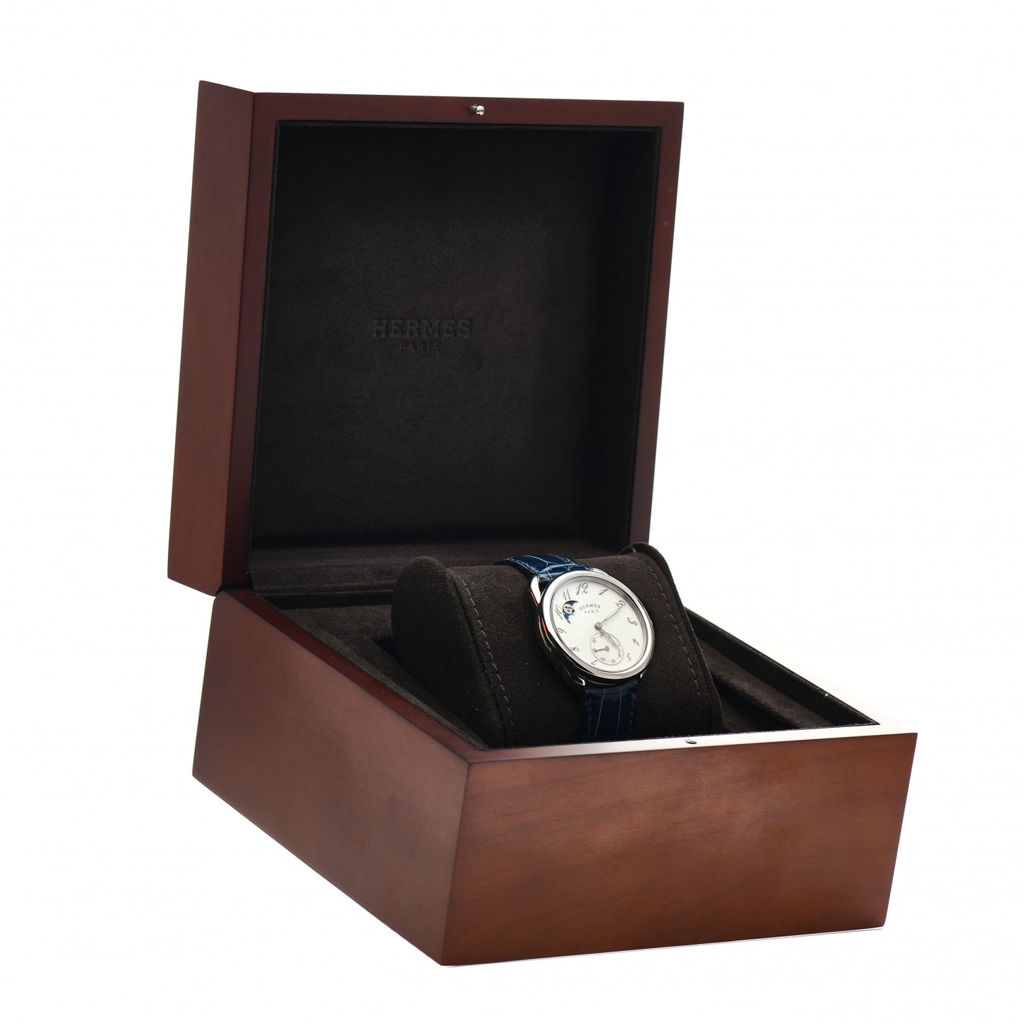Stainless Steel Alligator Mother of Pearl 38mm Arceau Petite Lune Automatic Watch Bleu Saphir