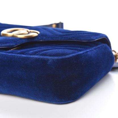 Gucci Velvet Matelasse Mini GG Marmont Shoulder Bag Cobalt Blue 9 of 12
