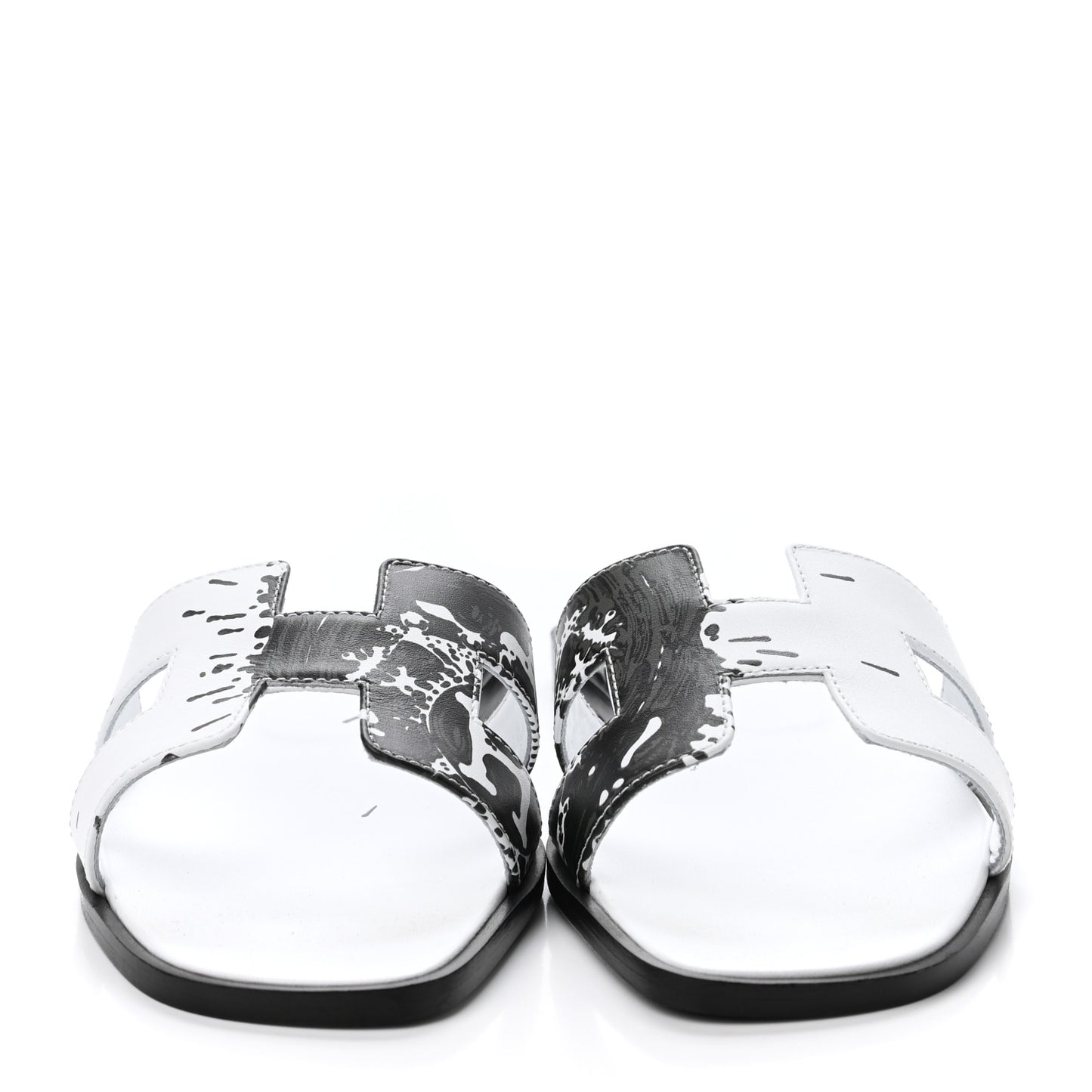 Calfskin Peinture Fraiche Oran Sandals 38.5 White Black
