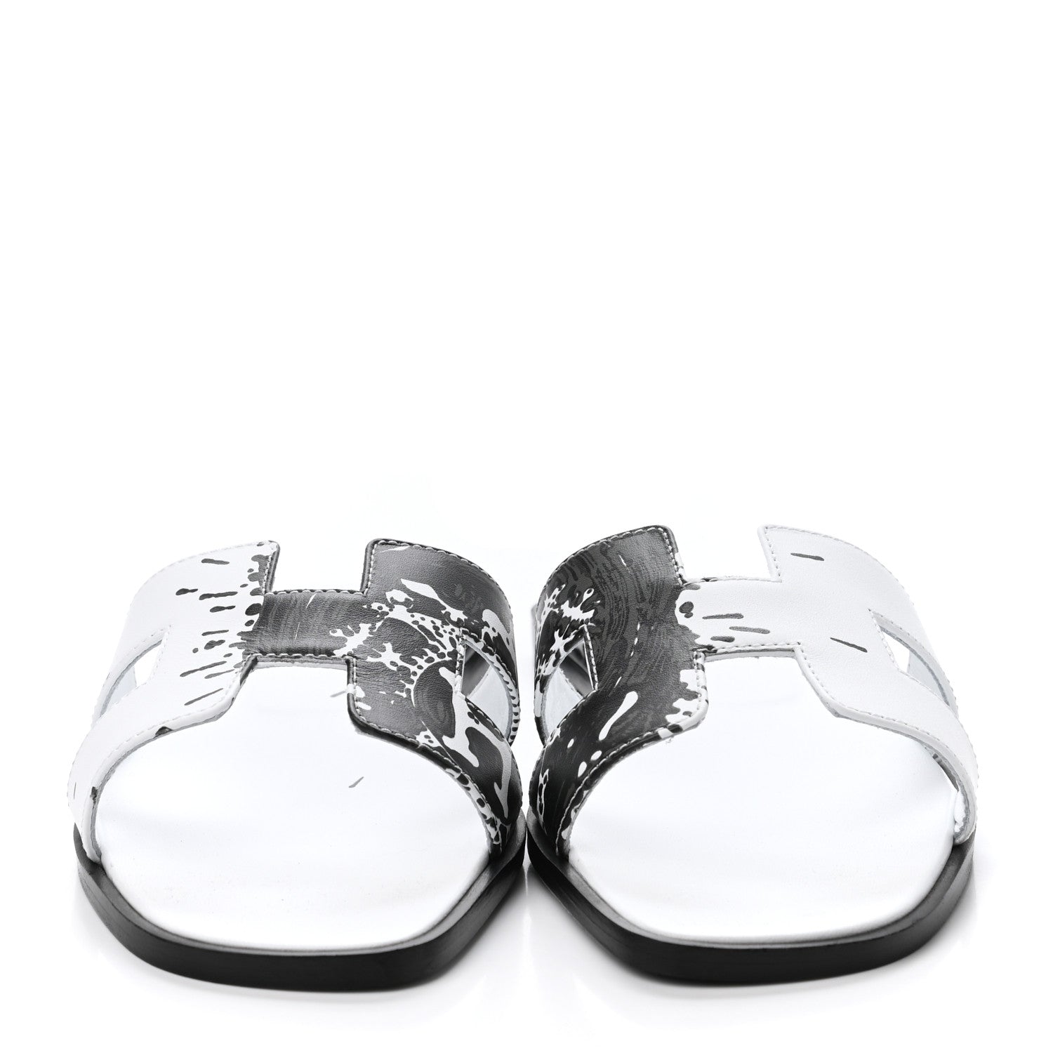 Hermes Calfskin Peinture Fraiche Oran Sandals 38.5 White Black 3 of 4