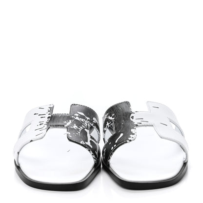 Hermes Calfskin Peinture Fraiche Oran Sandals 38.5 White Black 3 of 4