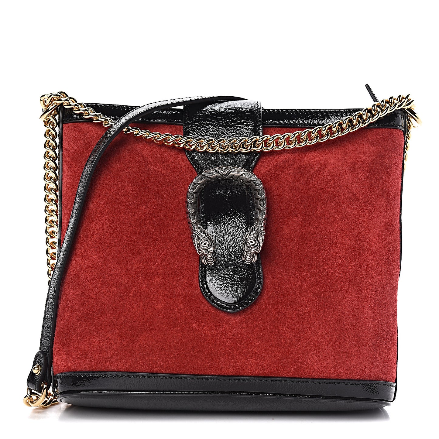 Suede Patent Medium Dionysus Bucket Bag Red