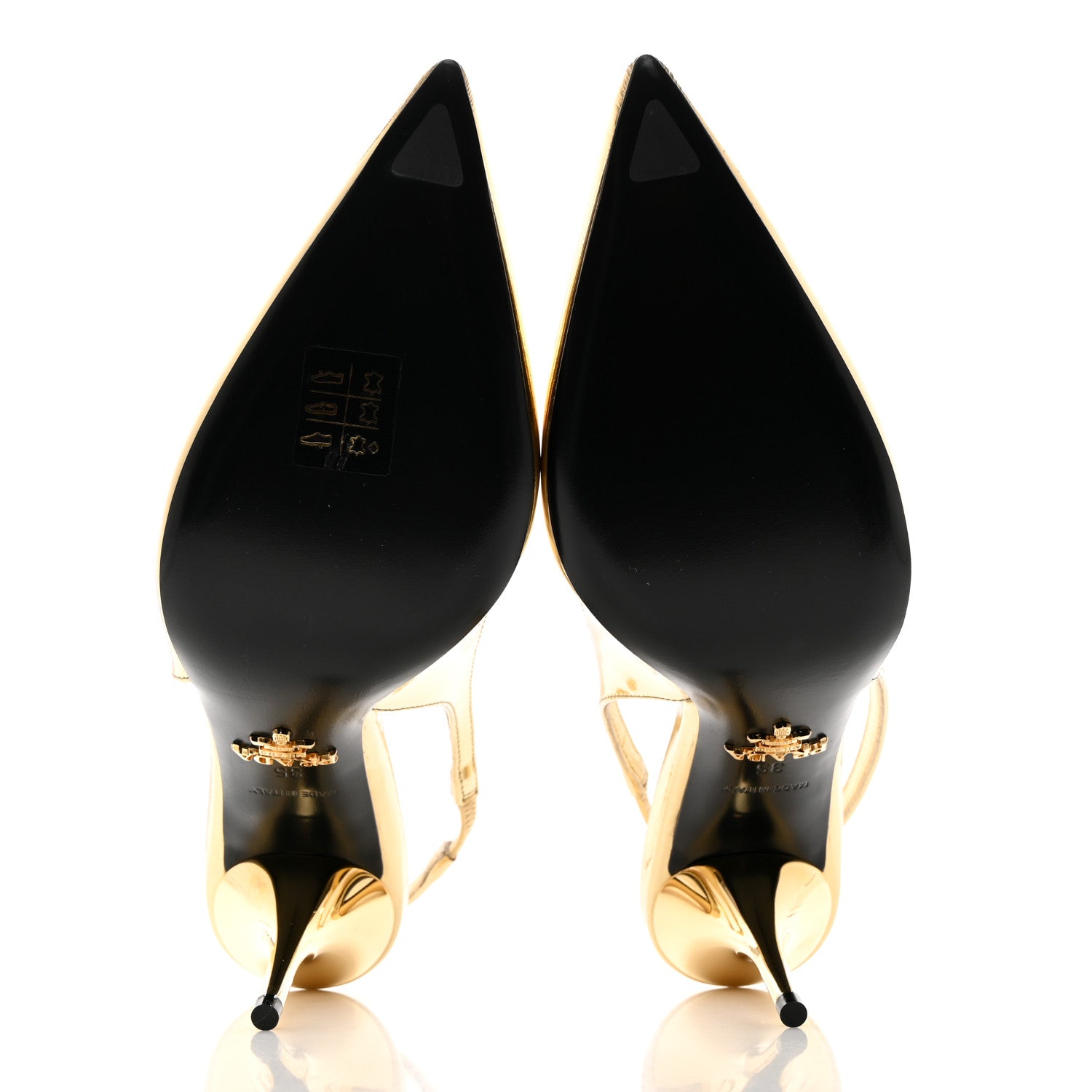 Prada Metallic Calfskin Metal Triangle Logo 85mm Slingback Pumps 35 Platino 5 of 8