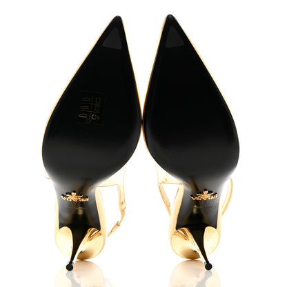 Prada Metallic Calfskin Metal Triangle Logo 85mm Slingback Pumps 35 Platino 5 of 8