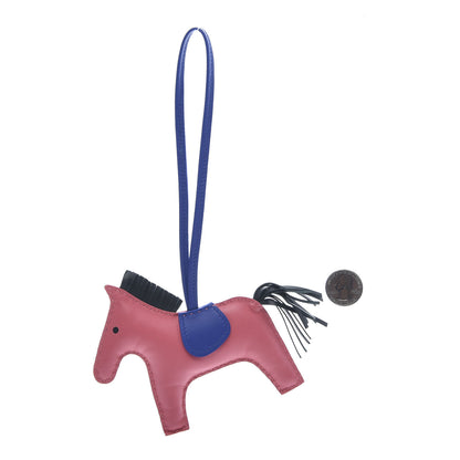Hermes Milo Lambskin Grigri Rodeo Bag Charm MM Rose Azalee Bleu Electrique Vert Cypress 2 of 5