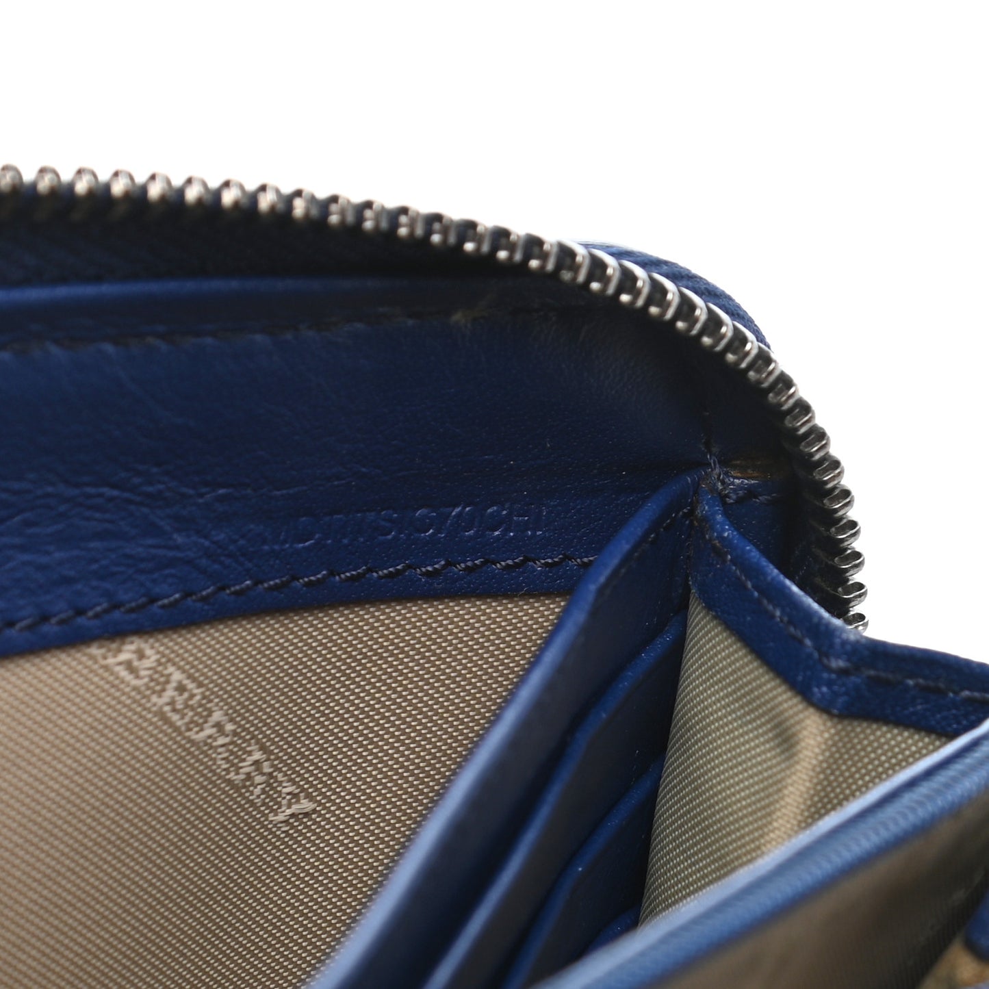 Patent Check Embossed Large Zip Around Wallet Blue