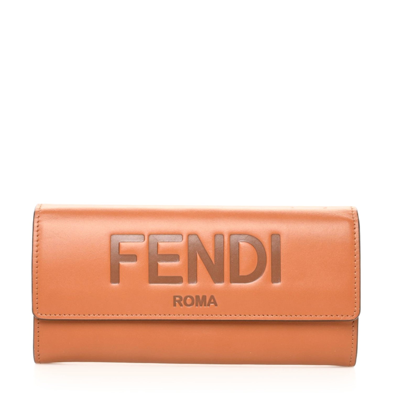 Fendi Vitello King Tamponato Logo Embossed Continental Wallet Cuoio 1 of 7