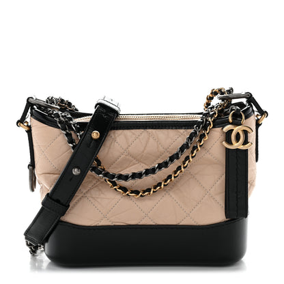Chanel Aged Calfskin Quilted Small Gabrielle Hobo Beige Black 1 of 11