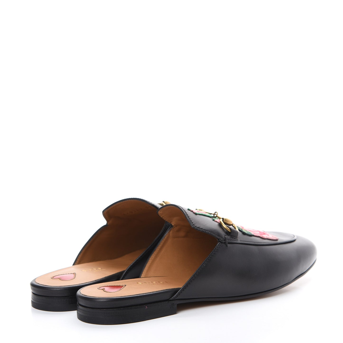 Calfskin Flower Embroidered Princetown Slippers 38.5 Black