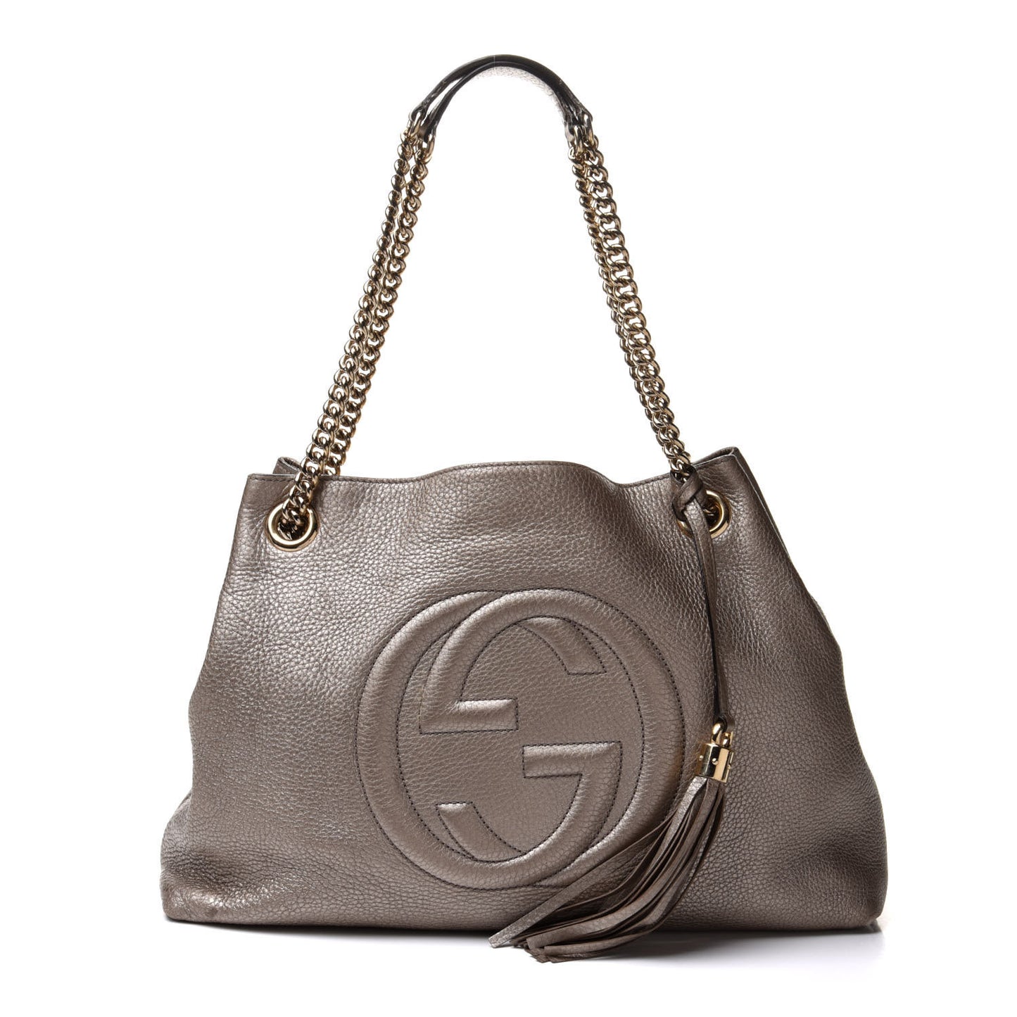 Metallic Pebbled Calfskin Medium Soho Chain Shoulder Bag Golden Beige