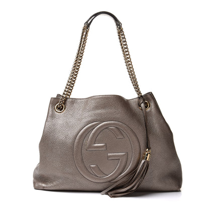 Gucci Metallic Pebbled Calfskin Medium Soho Chain Shoulder Bag Golden Beige 1 of 12