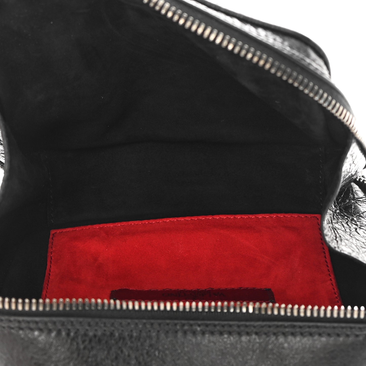 Craquele Nappa Rockstud Spike Double Zip Camera Crossbody Bag Black