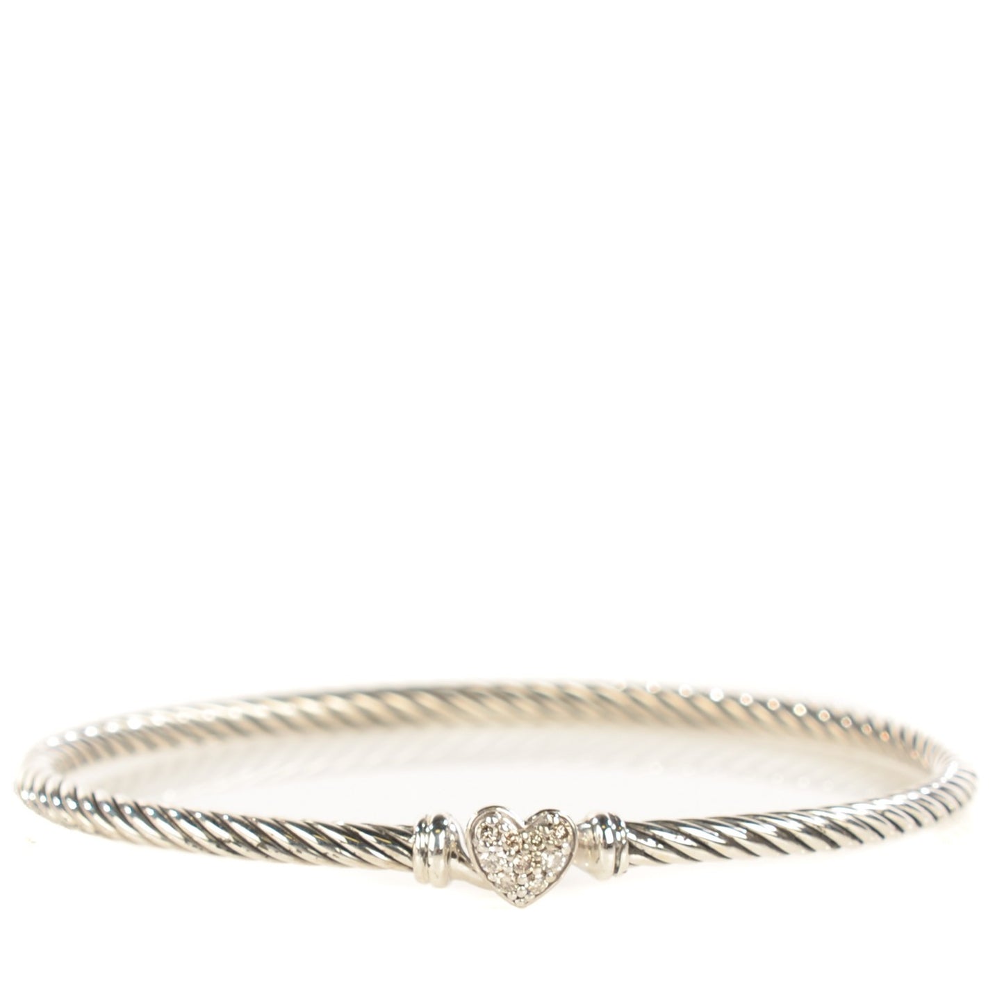 Sterling Silver Diamond Cable Collectibles Heart Bracelet