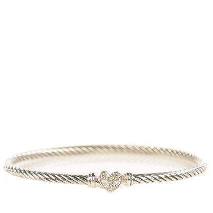David Yurman Sterling Silver Diamond Cable Collectibles Heart Bracelet 1 of 6