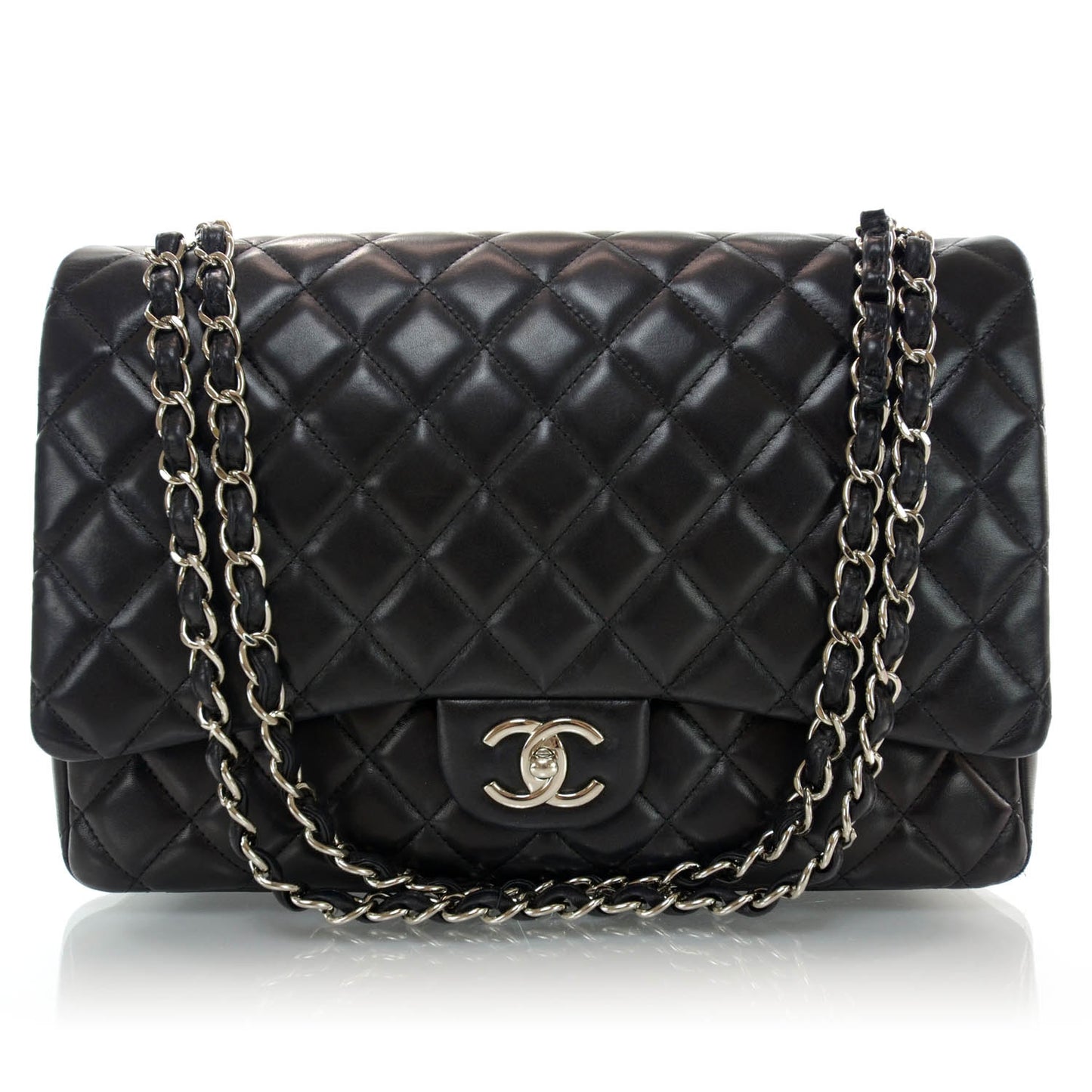 Lambskin Quilted Maxi Double Flap Black