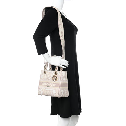 Christian Dior Canvas Toile De Jouy Reverse Embroidered Medium Lady D-Lite Rose 2 of 10