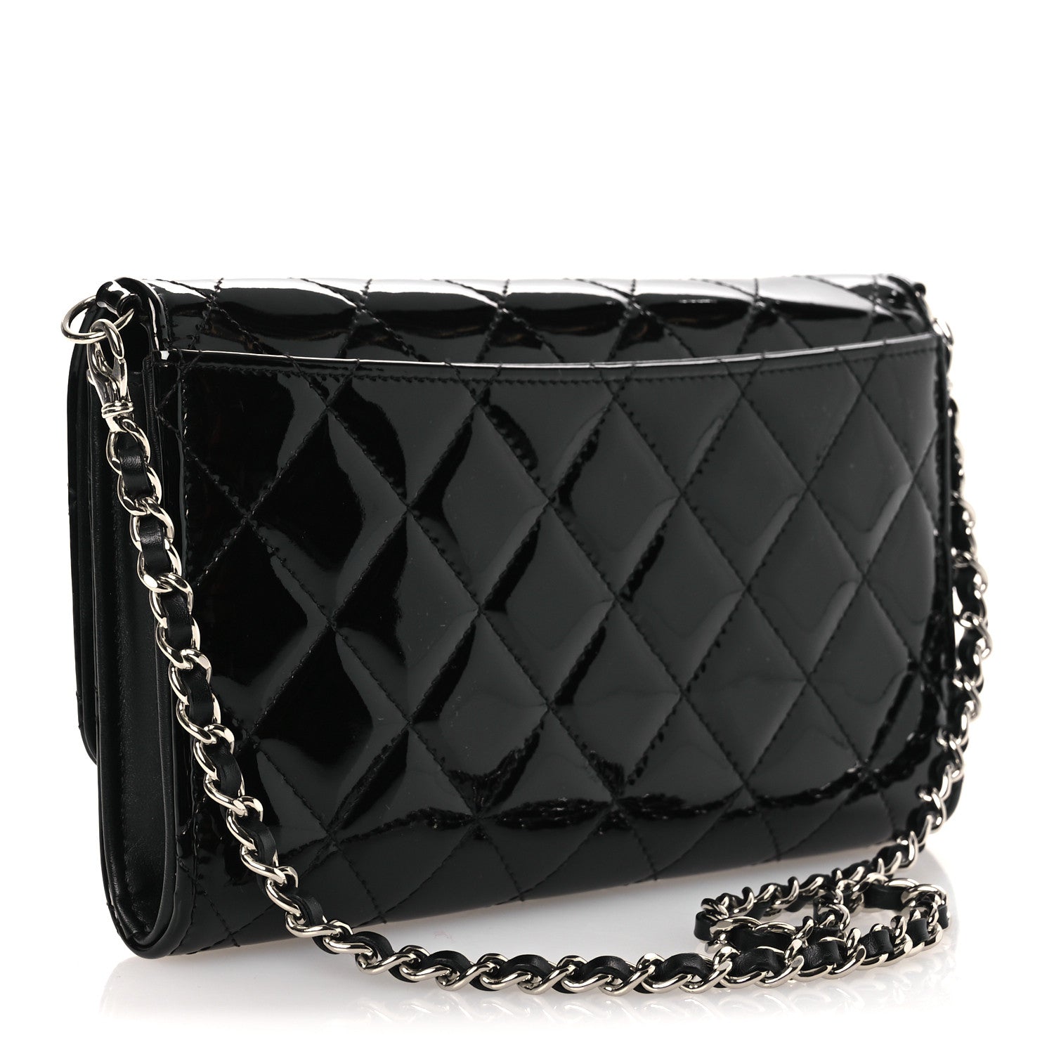 Chanel Patent Quilted Wallet On Removable Chain WOC Black 3 of 14