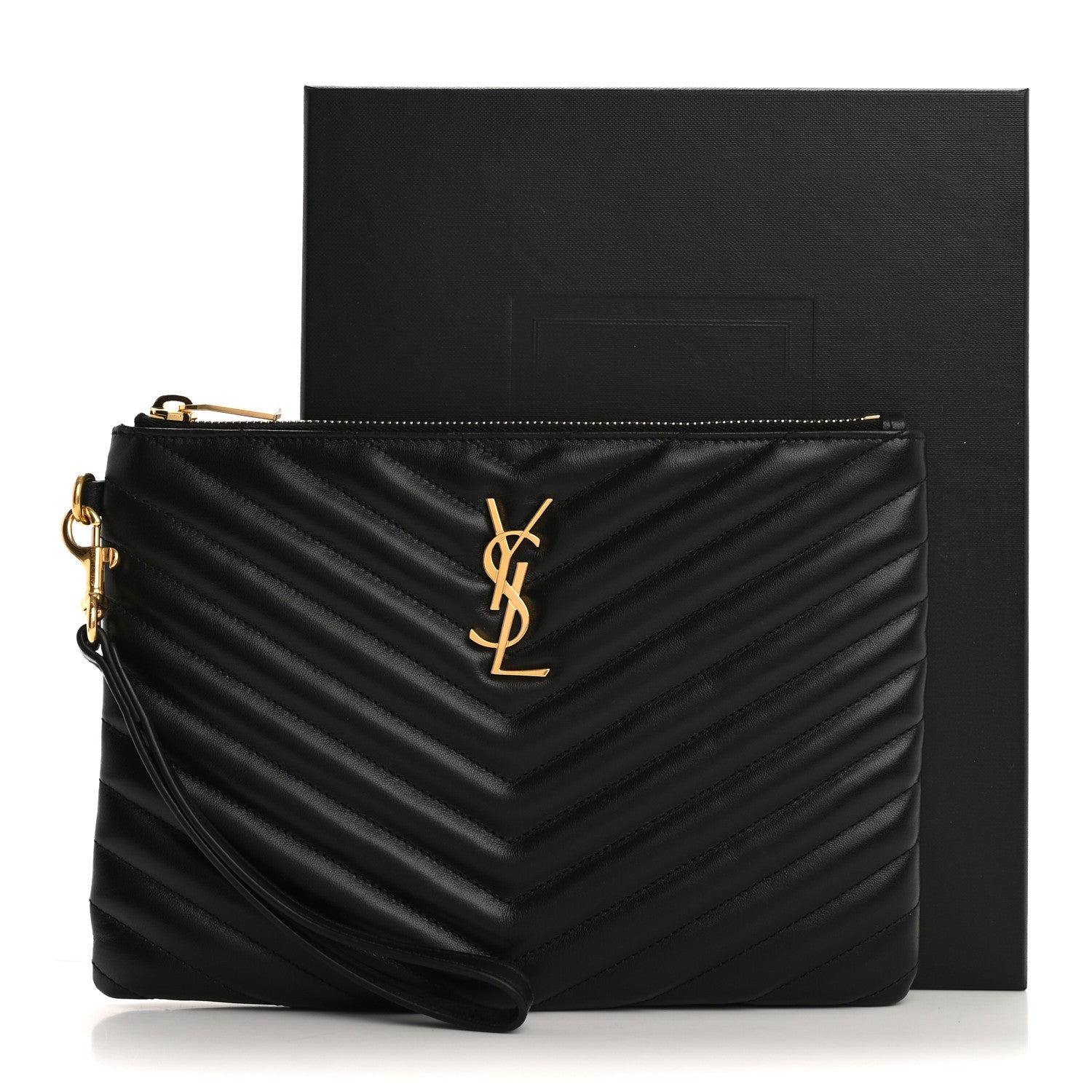 Saint Laurent Calfskin Matelasse Chevron Monogram A5 Wristlet Black 13 of 13