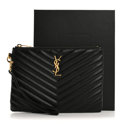Saint Laurent Calfskin Matelasse Chevron Monogram A5 Wristlet Black 13 of 13