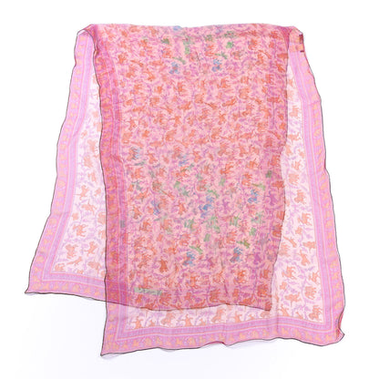 Hermes Silk Mousseline Chasse En Inde Stole Poudre Irise Corail Vert 1 of 4