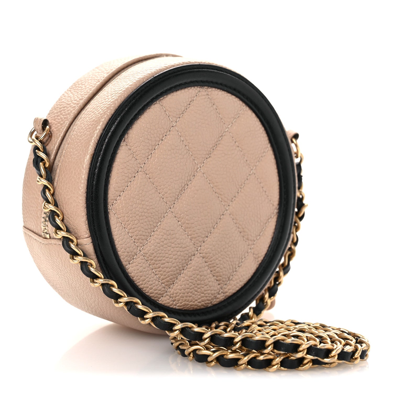 Chanel Caviar Quilted Round Filigree Crossbody Beige Black 3 of 12