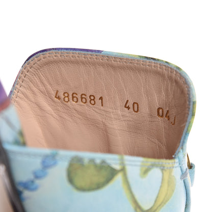 Gucci X UNSKILLED WORKER Calfskin Flora Painted Womens Princetown Slippers 40 Cloudy Blue Multicolor 8 of 11
